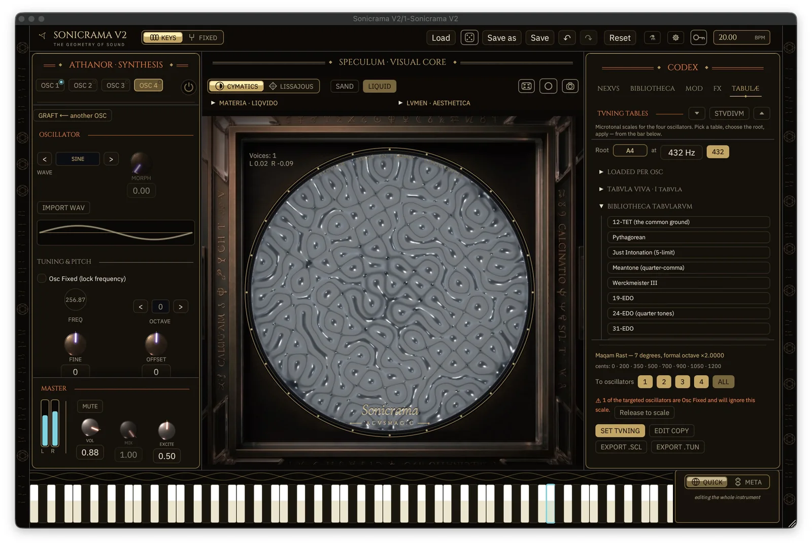 The liquid vessel in Sonicrama, driven by Faraday-wave dispersion.