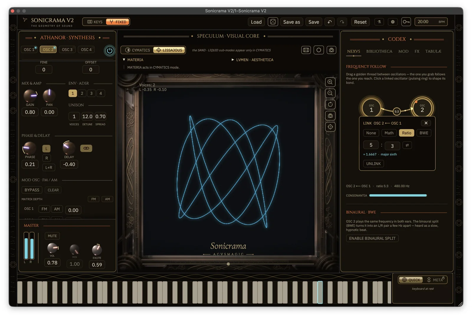 A 5:3 Lissajous curve traced by two oscillators in Sonicrama.
